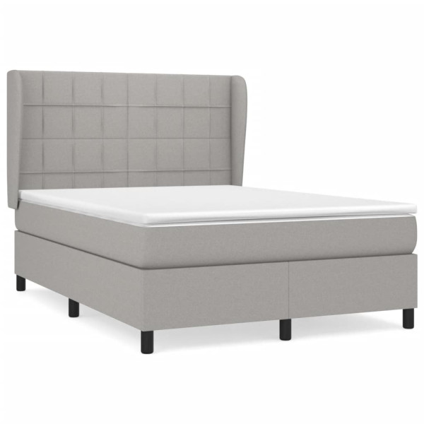 Cama box spring con colchón tela gris claro 140x190 cm M 2