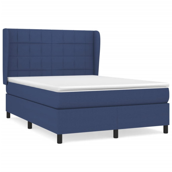 Cama box spring con colchón tela azul 140x200 cm M 2