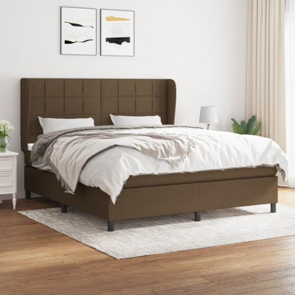 Cama box spring con colchón tela marrón oscuro 160x200 cm D