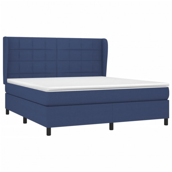 Cama box spring con colchón tela azul 160x200 cm M 3