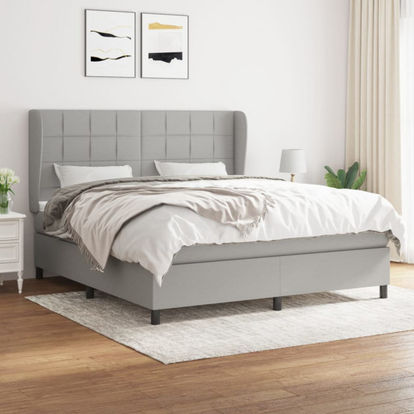 Cama box spring con colchón tela gris claro 180x200 cm D