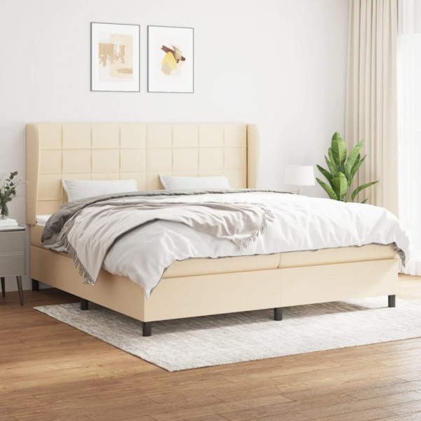 Cama box spring con colchón tela color crema 200x200 cm D