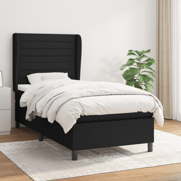 Cama box spring con colchón tela negro 80x200 cm D