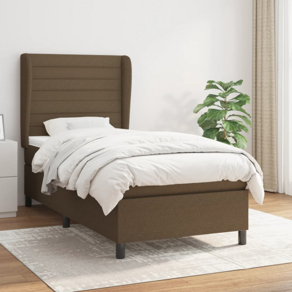 Cama box spring con colchón tela marrón oscuro 80x200 cm D