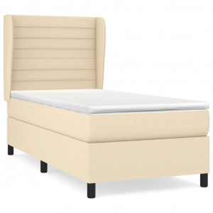 Cama box spring con colchón tela color crema 80x200 cm H