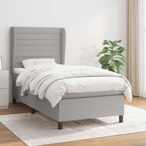 Cama box spring con colchón tela gris claro 90x190 cm D