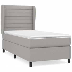 Cama box spring con colchón tela gris claro 100x200 cm H