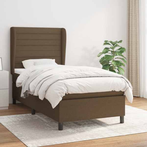 Cama box spring con colchón tela marrón oscuro 100x200 cm D
