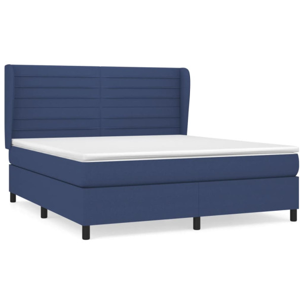 Cama box spring con colchón tela azul 160x200 cm M 2
