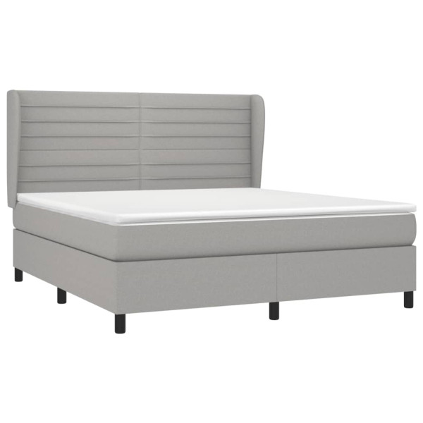 Cama box spring con colchón tela gris claro 180x200 cm M 3