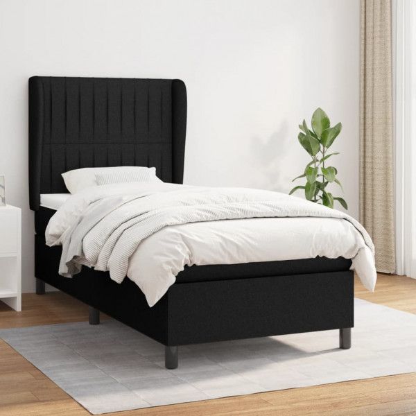 Cama box spring con colchón tela negro 80x200 cm D