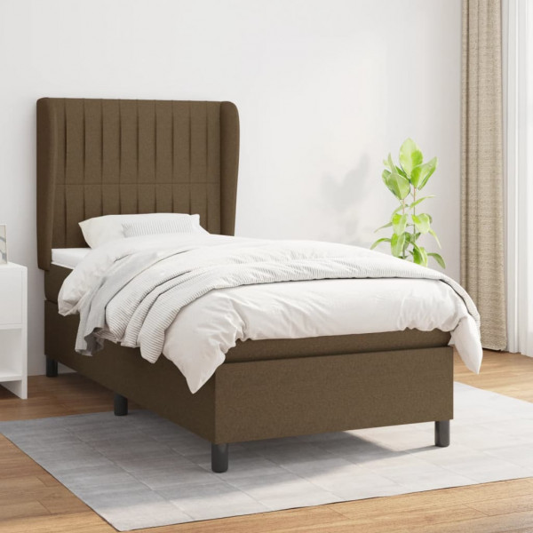 Cama box spring con colchón tela marrón oscuro 80x200 cm D