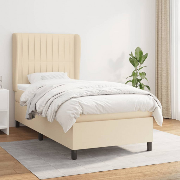 Cama box spring con colchón tela color crema 90x190 cm D