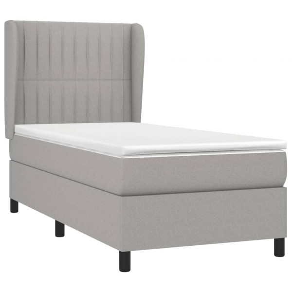 Cama box spring con colchón tela gris claro 100x200 cm M 3
