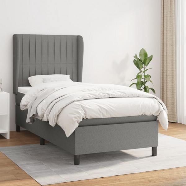 Cama box spring con colchón tela gris oscuro 100x200 cm D