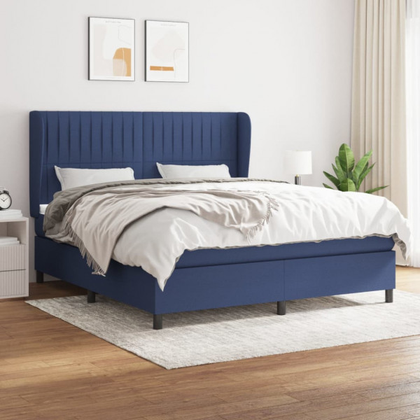 Cama box spring con colchón tela azul 180x200 cm D