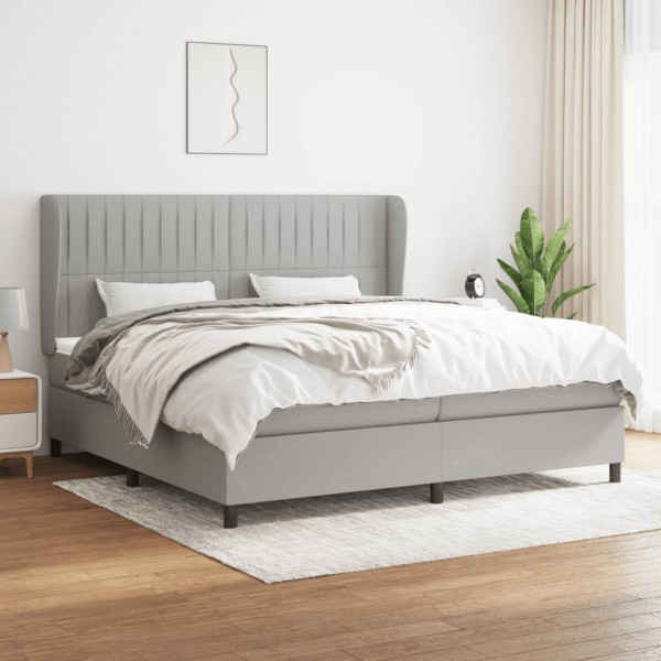 Cama box spring con colchón tela gris claro 200x200 cm D