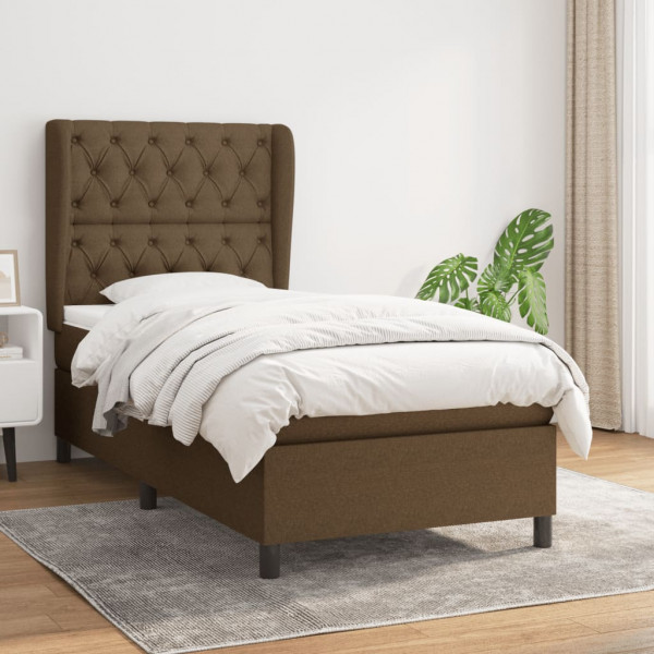Cama box spring con colchón tela marrón oscuro 80x200 cm D