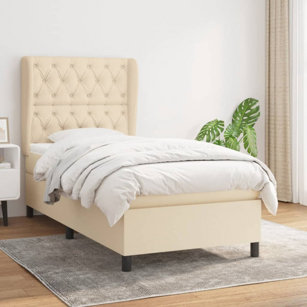 Cama box spring con colchón tela color crema 80x200 cm D