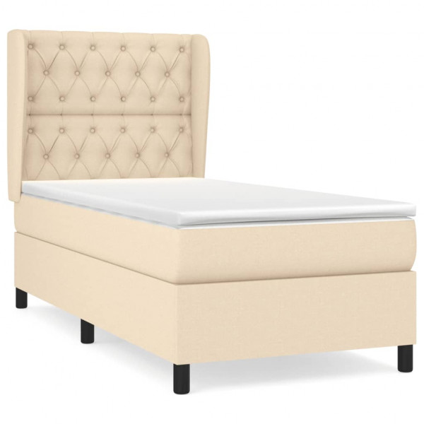 Cama box spring con colchón tela color crema 80x200 cm M 2