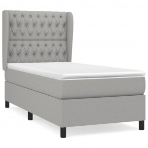 Cama box spring con colchón tela gris claro 90x190 cm H