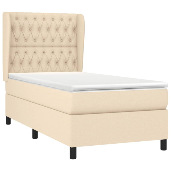 Cama box spring con colchón tela color crema 90x190 cm M 3