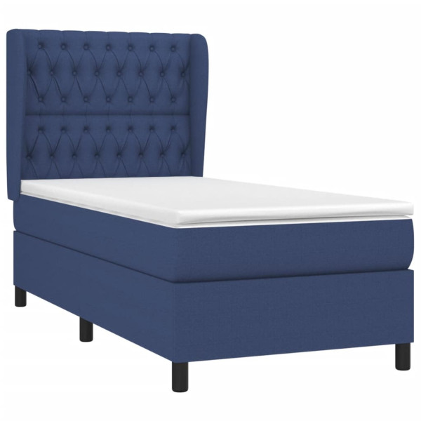 Cama box spring con colchón tela azul 90x190 cm M 3