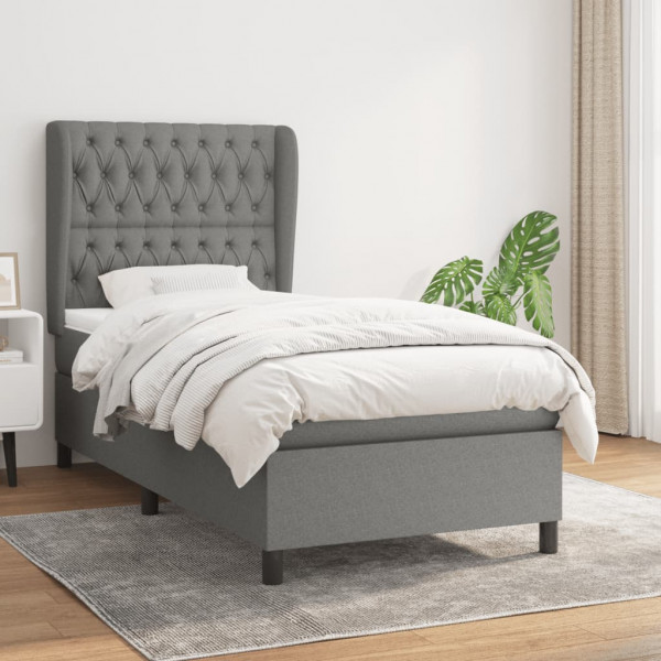 Cama box spring con colchón tela gris oscuro 90x200 cm D