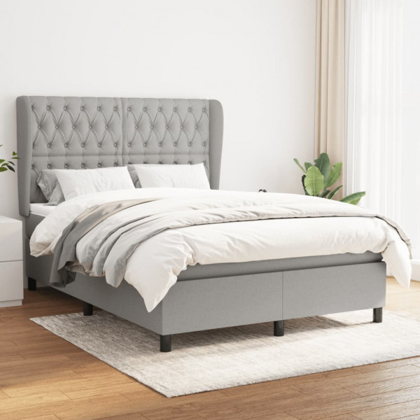 Cama box spring con colchón tela gris claro 140x190 cm D