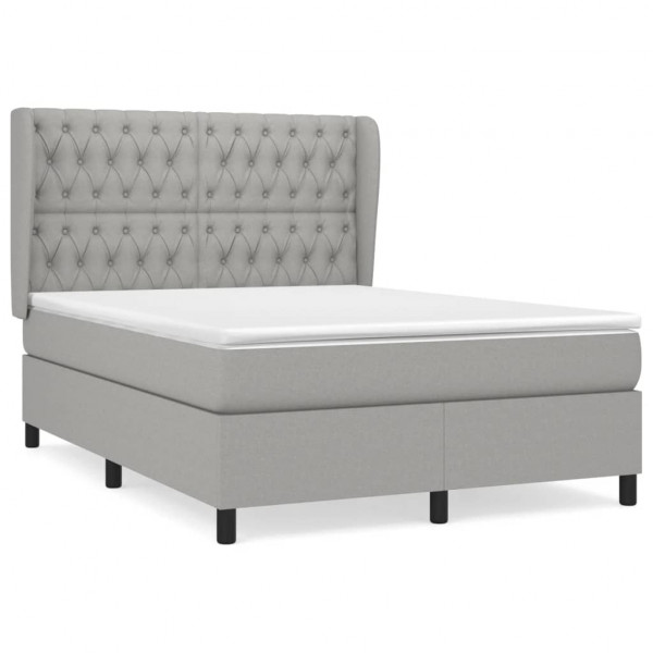 Cama box spring con colchón tela gris claro 140x190 cm M 2