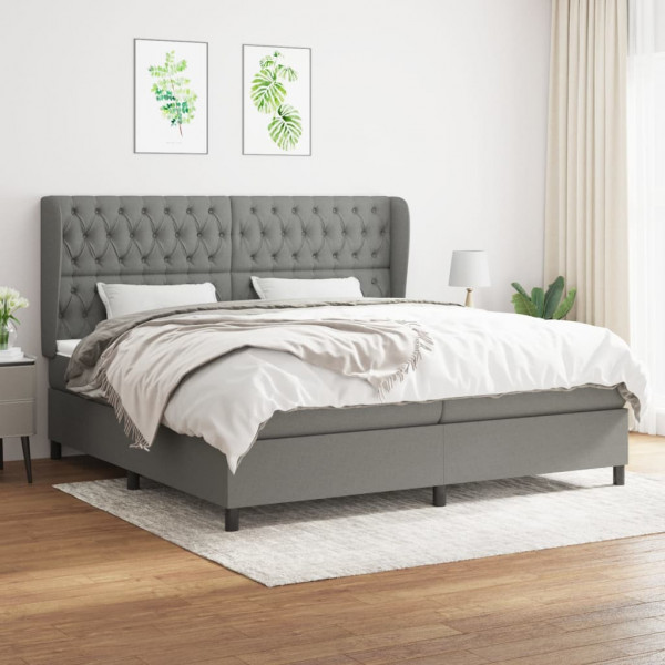 Cama box spring con colchón tela gris oscuro 200x200 cm D