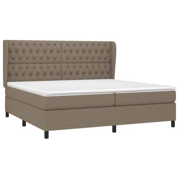 Cama box spring con colchón tela gris taupe 200x200 cm M 3