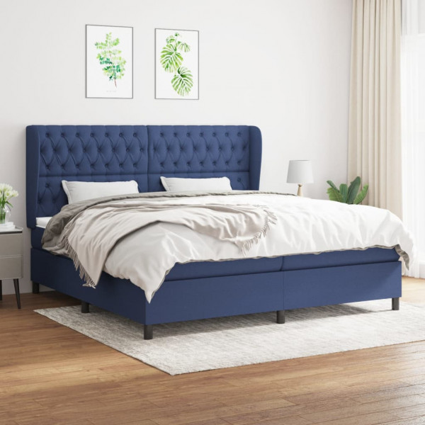 Cama box spring con colchón tela azul 200x200 cm D