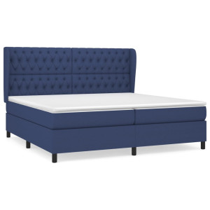 Cama box spring con colchón tela azul 200x200 cm H