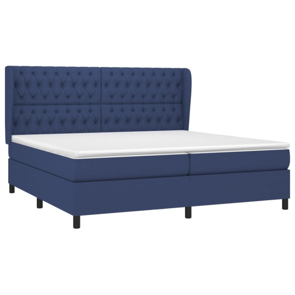 Cama box spring con colchón tela azul 200x200 cm M 3