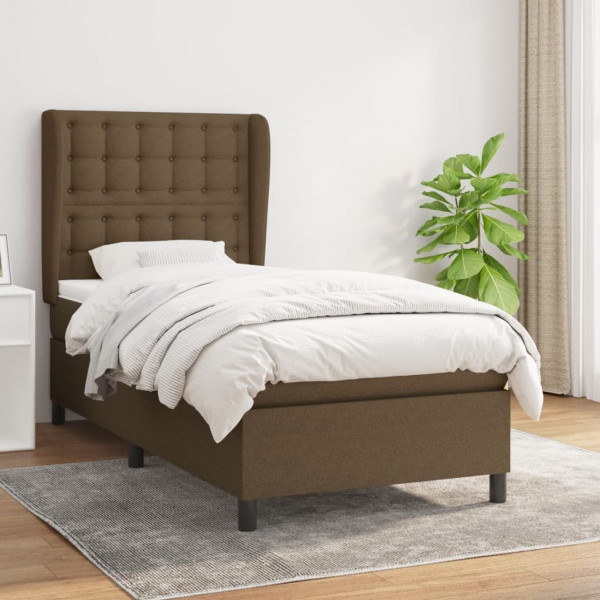 Cama box spring con colchón tela marrón oscuro 80x200 cm D