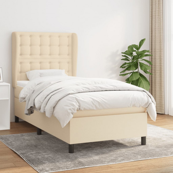 Cama box spring con colchón tela color crema 80x200 cm D