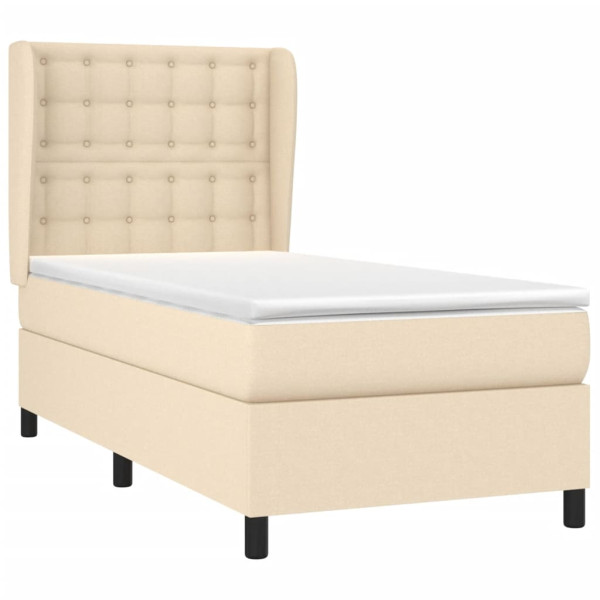 Cama box spring con colchón tela color crema 80x200 cm M 3