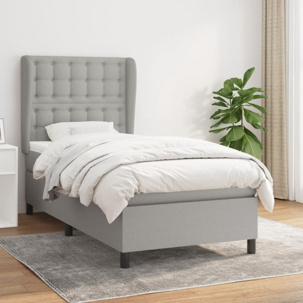 Cama box spring con colchón tela gris claro 90x190 cm D