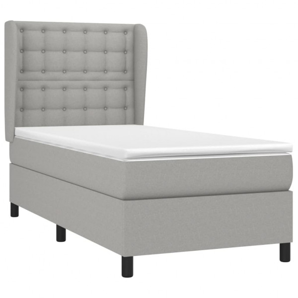 Cama box spring con colchón tela gris claro 90x190 cm M 3