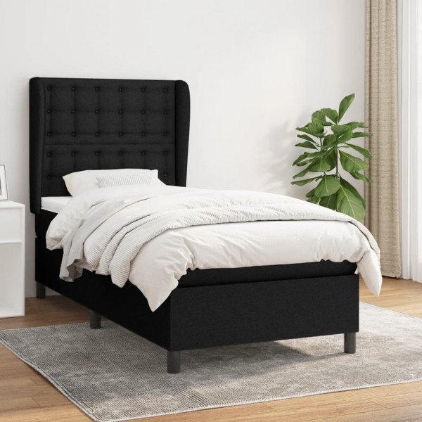 Cama box spring con colchón tela negro 90x200 cm D