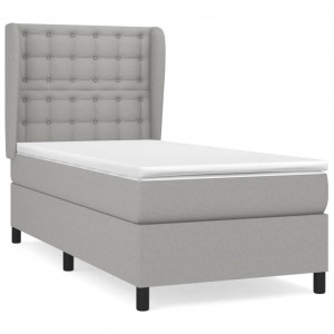 Cama box spring con colchón tela gris claro 100x200 cm H