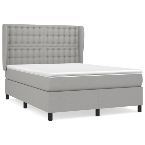 Cama box spring con colchón tela gris claro 140x190 cm M 2