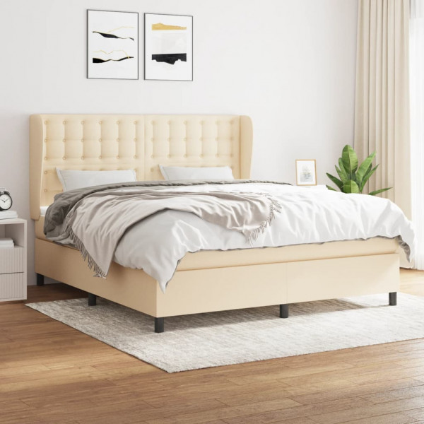 Cama box spring con colchón tela color crema 180x200 cm D