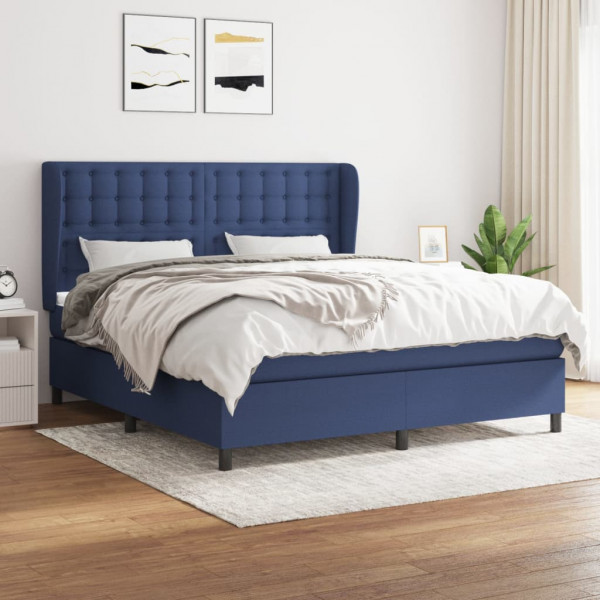 Cama box spring con colchón tela azul 180x200 cm D