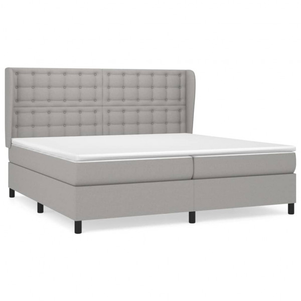 Cama box spring con colchón tela gris claro 200x200 cm M 2