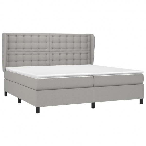 Cama box spring con colchón tela gris claro 200x200 cm M 3