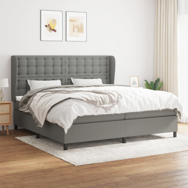 Cama box spring con colchón tela gris oscuro 200x200 cm D