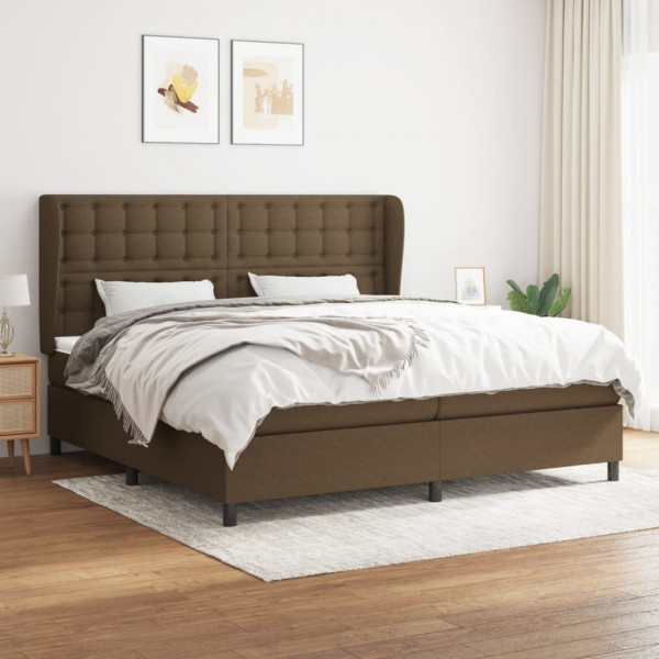 Cama box spring con colchón tela marrón oscuro 200x200 cm D