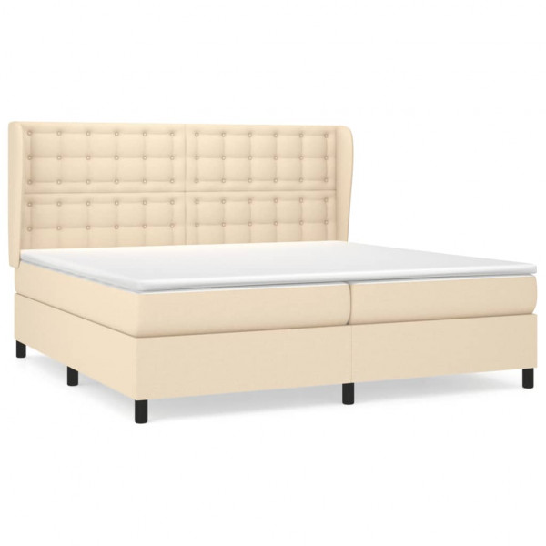 Cama box spring con colchón tela color crema 200x200 cm M 2